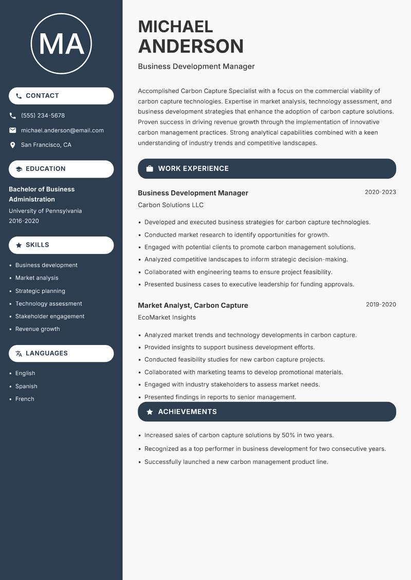 Carbon Capture Specialist resume template — Compact