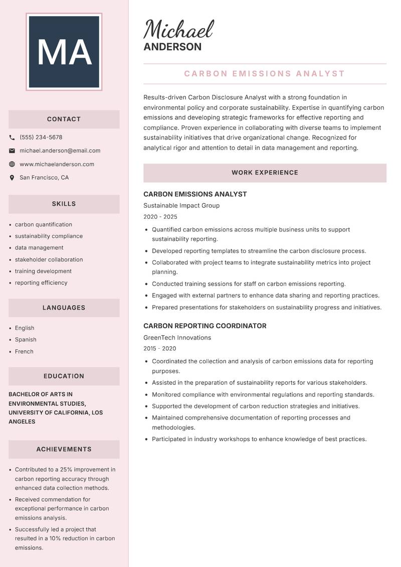 Carbon Disclosure Analyst resume template — Executive