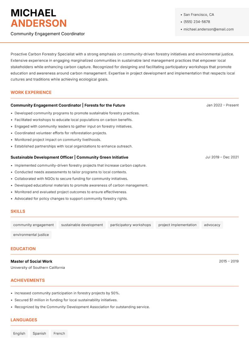 Carbon Forestry Specialist resume template — Modern Professional