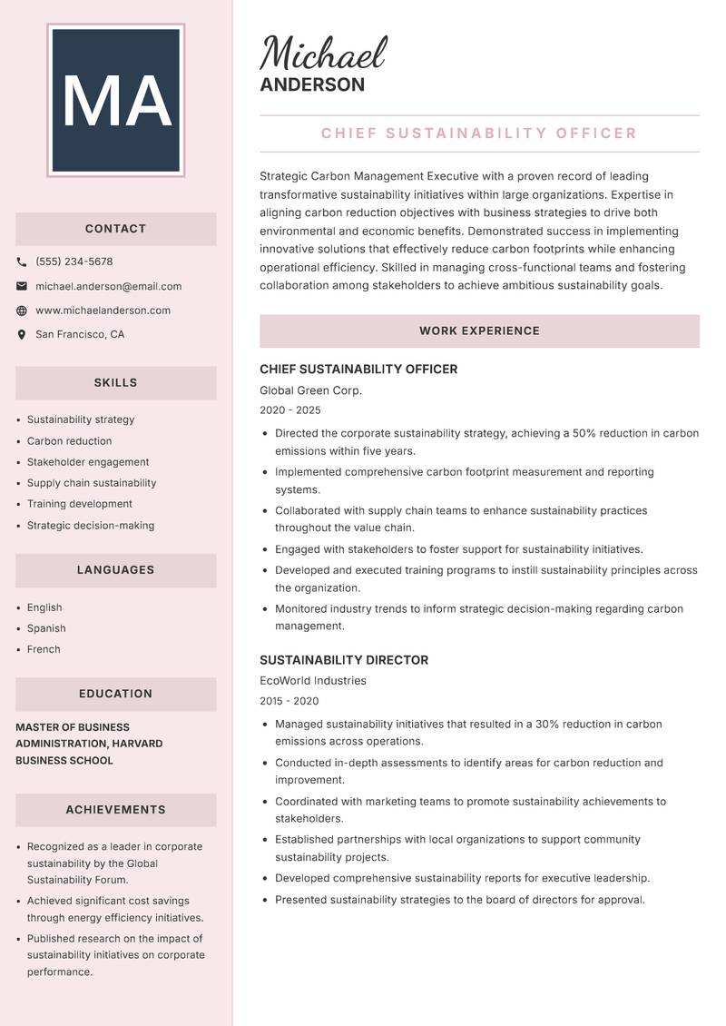 Carbon Management Executive resume template — Executive