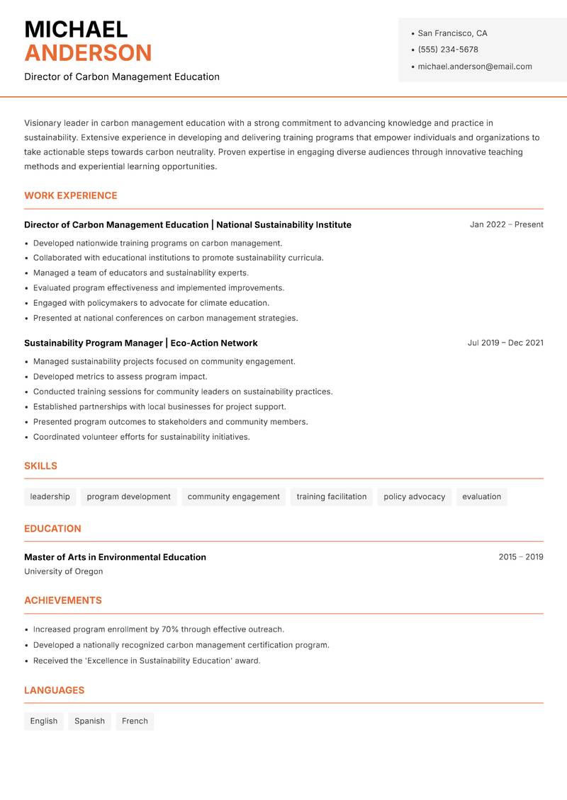 Carbon Management Instructor resume template — Modern Professional