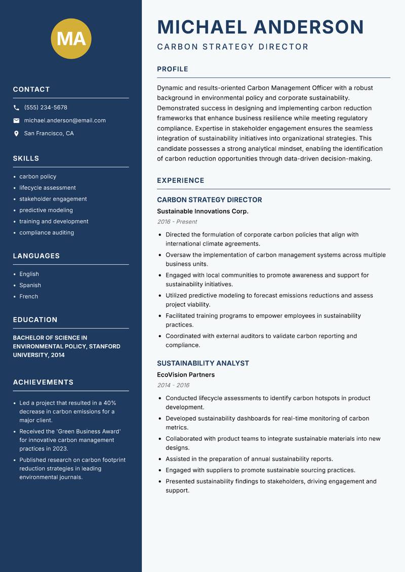Carbon Management Officer resume template — Classic Clean
