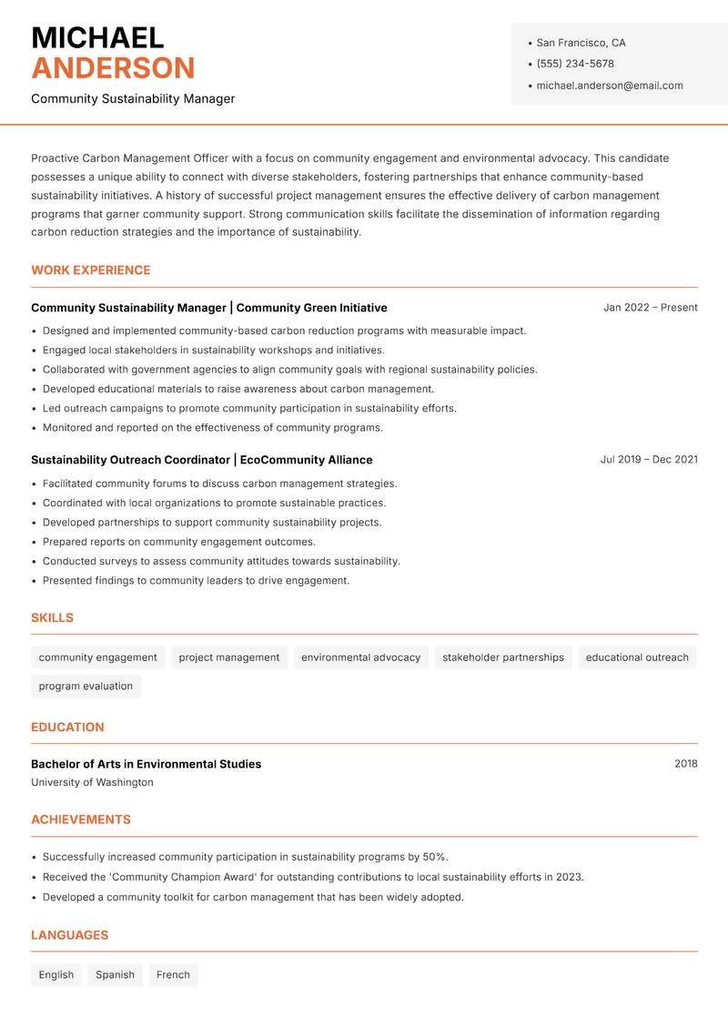 Carbon Management Officer resume template — Modern Professional