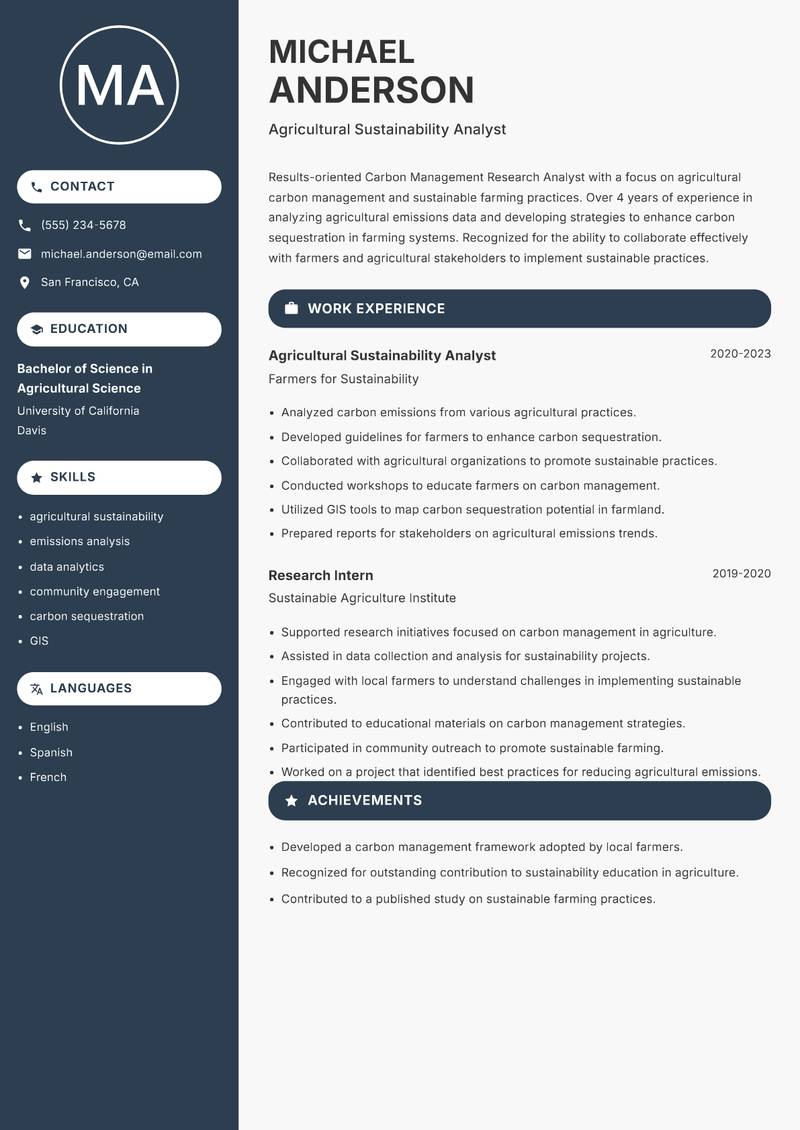 Carbon Management Research Analyst resume template — Compact