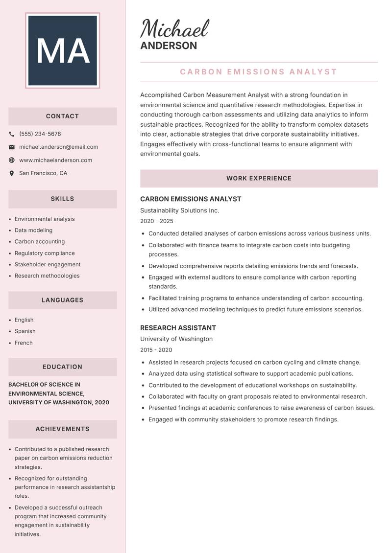 Carbon Measurement Analyst resume template — Executive