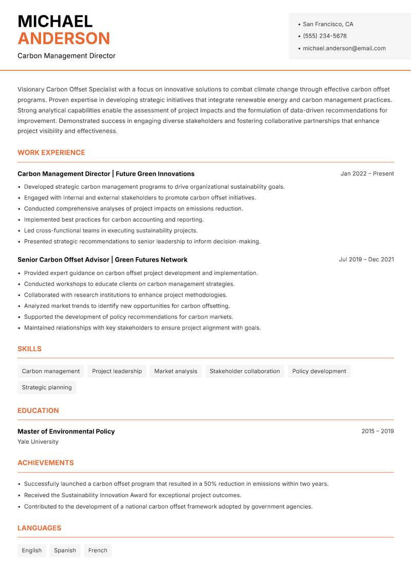 Carbon Offset Specialist resume template — Modern Professional