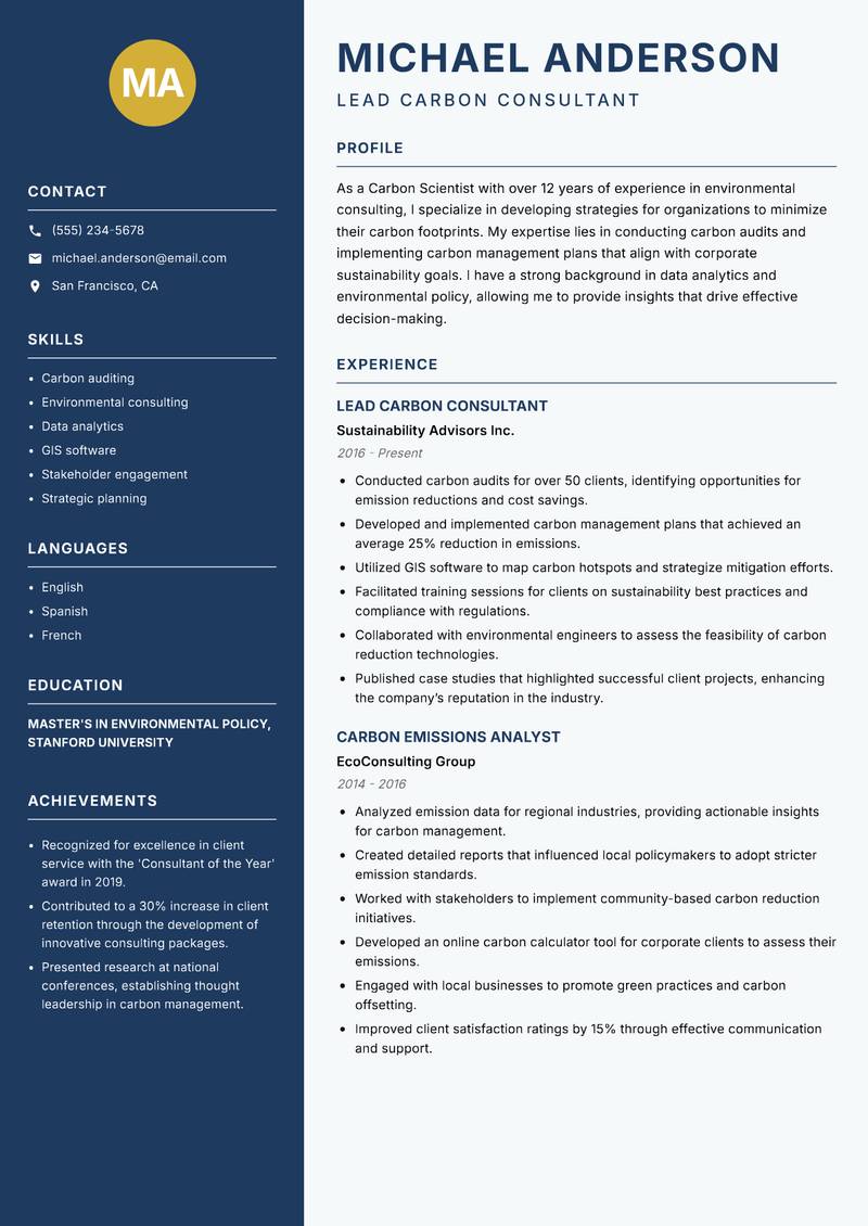 Carbon Scientist resume template — Classic Clean