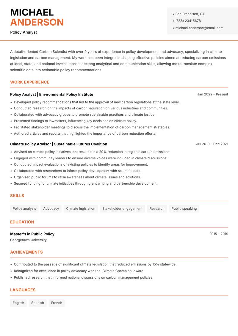 Carbon Scientist resume template — Modern Professional