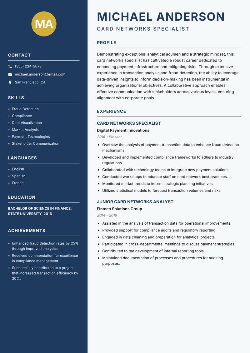 Card Networks Analyst resume template — Classic Clean