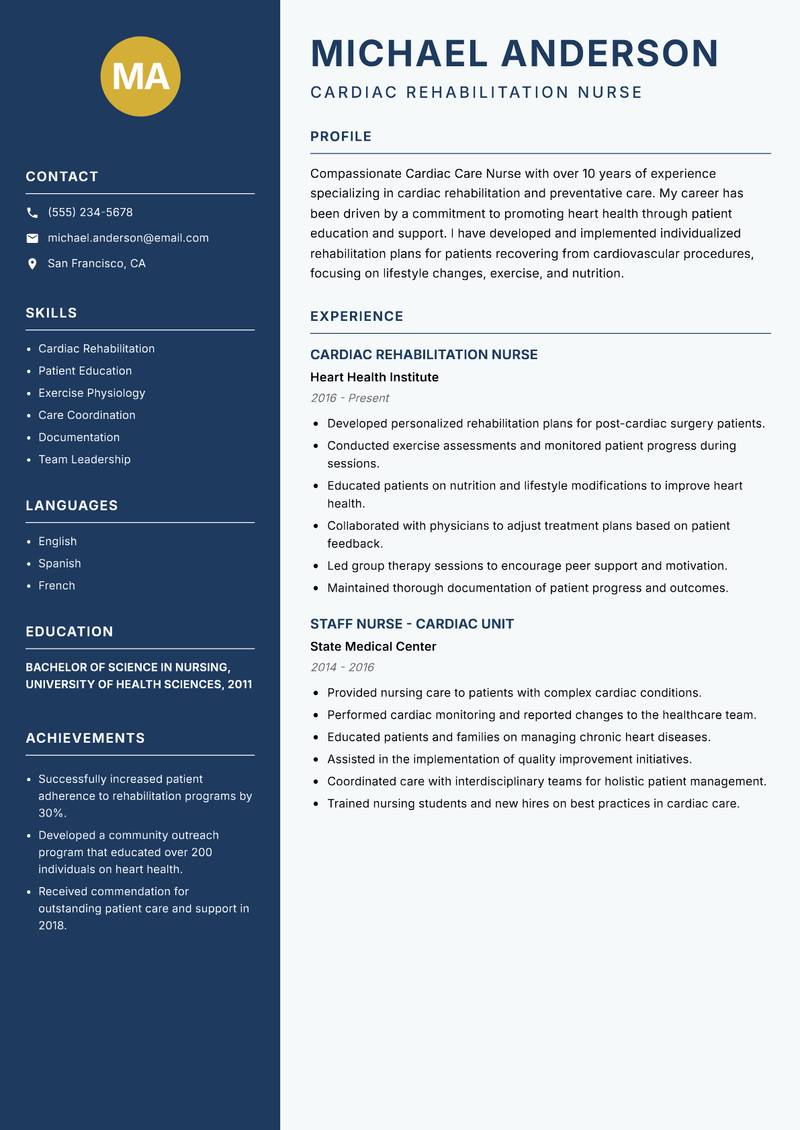 Cardiac Care Nurse resume template — Classic Clean