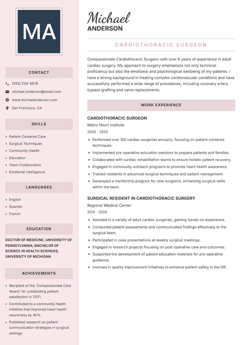 Cardiothoracic Surgeon resume template — Executive