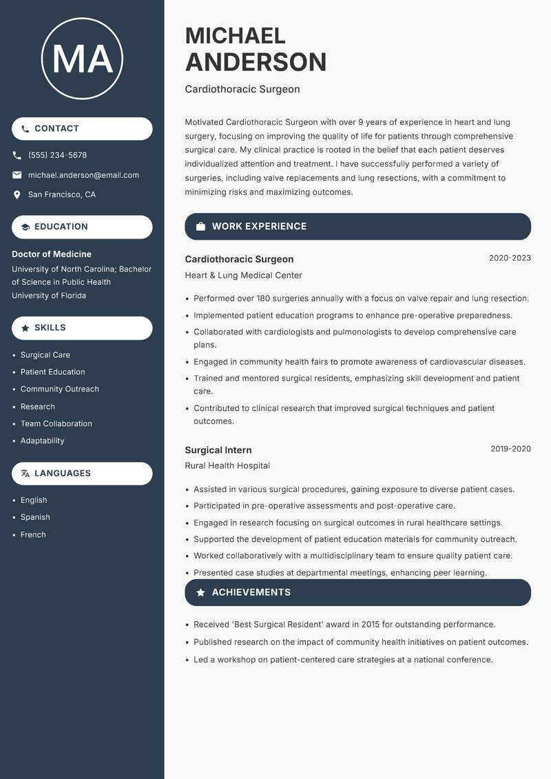 Cardiothoracic Surgeon resume template — Compact