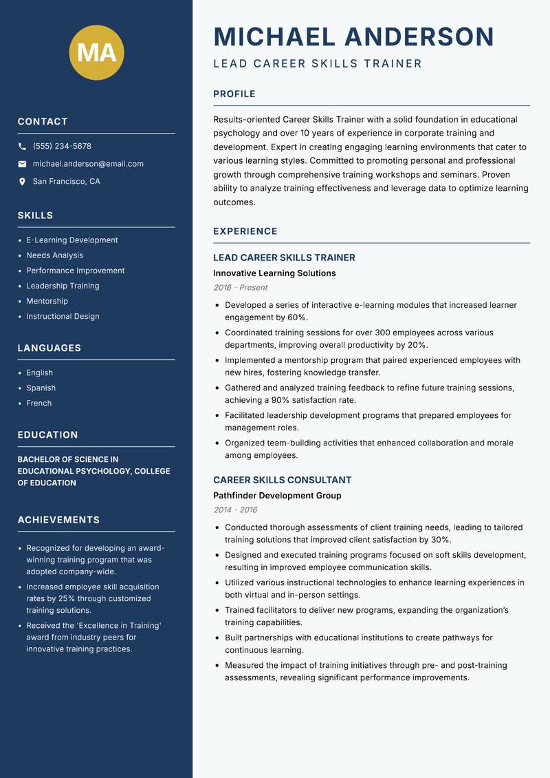 Career Skills Trainer resume template — Classic Clean