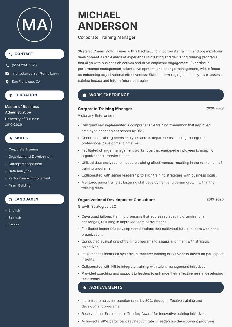 Career Skills Trainer resume template — Compact