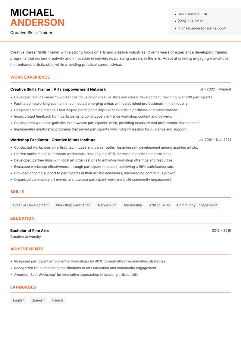 Career Skills Trainer resume template — Modern Professional