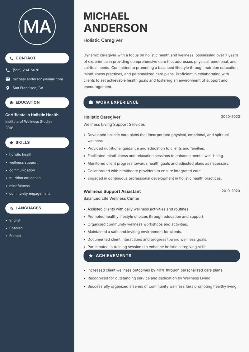 Caregiver resume template — Compact