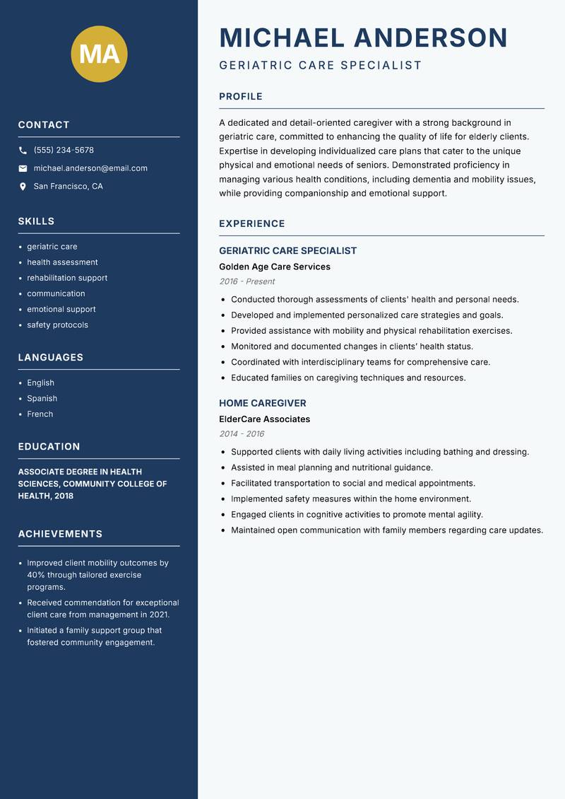 Caregiver Domestic resume template — Classic Clean