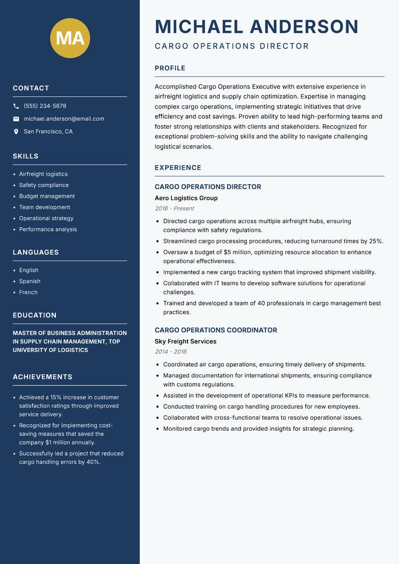 Cargo Operations Executive resume template — Classic Clean