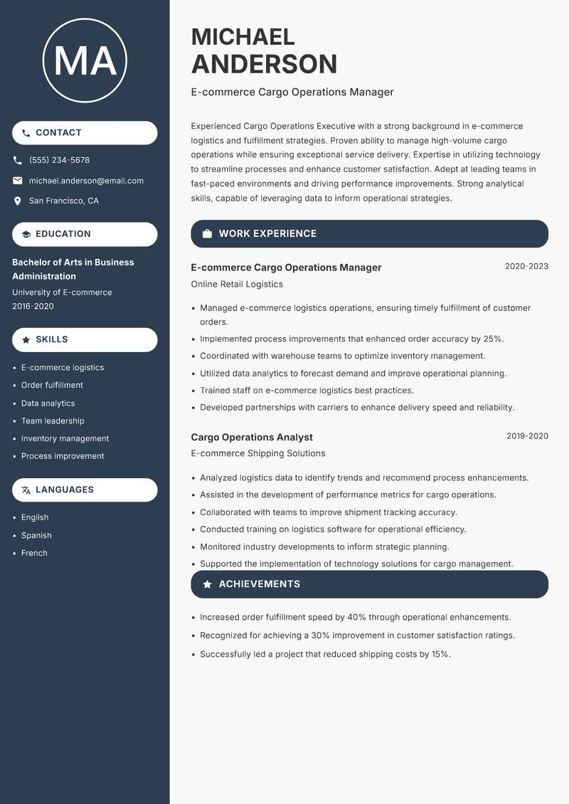 Cargo Operations Executive resume template — Compact