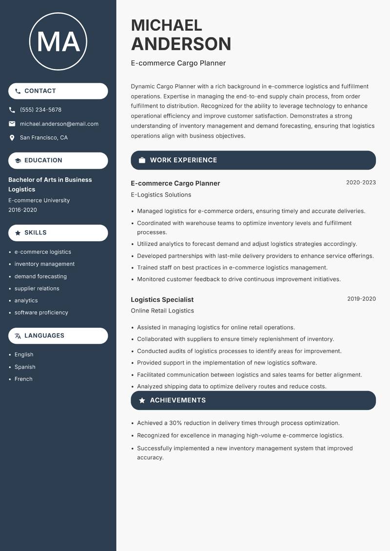 Cargo Planner resume template — Compact
