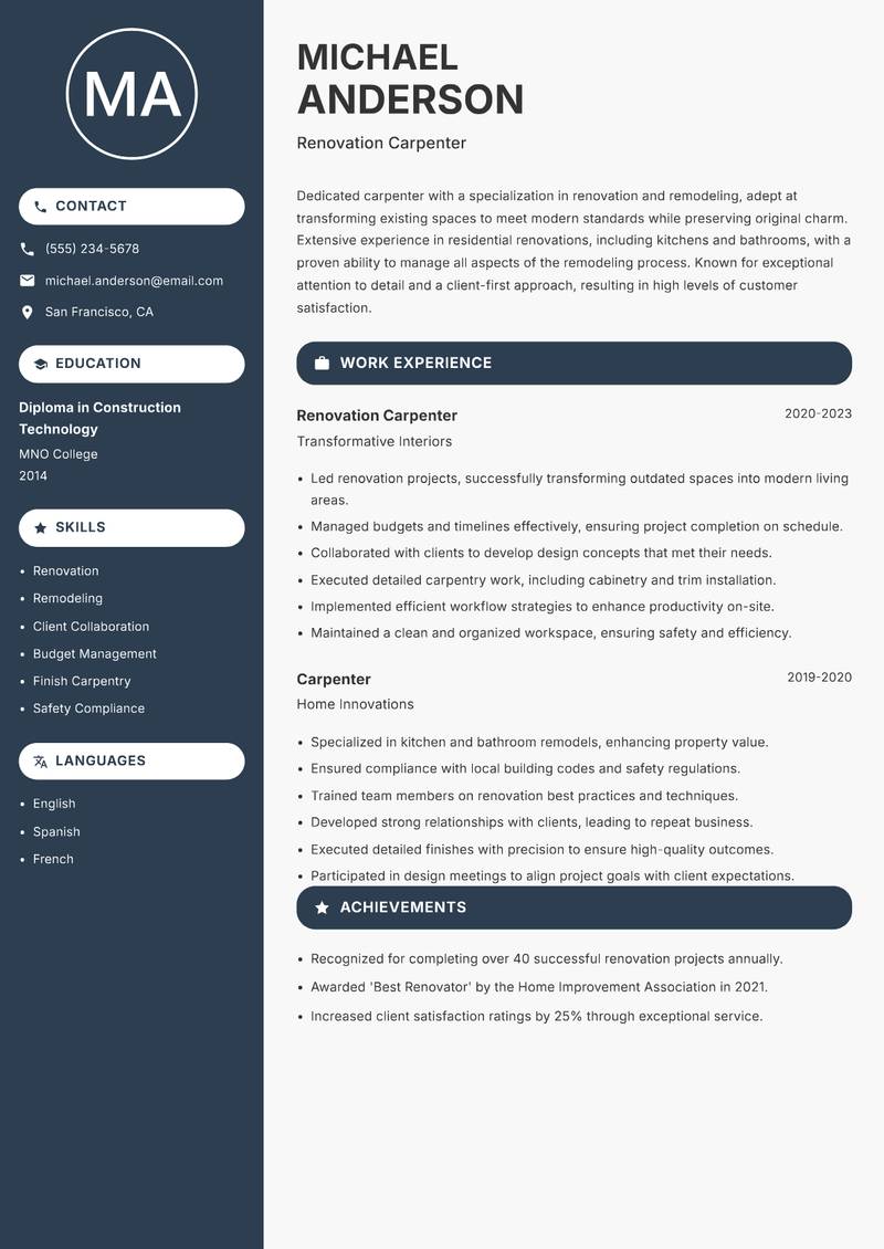Carpenter resume template — Compact