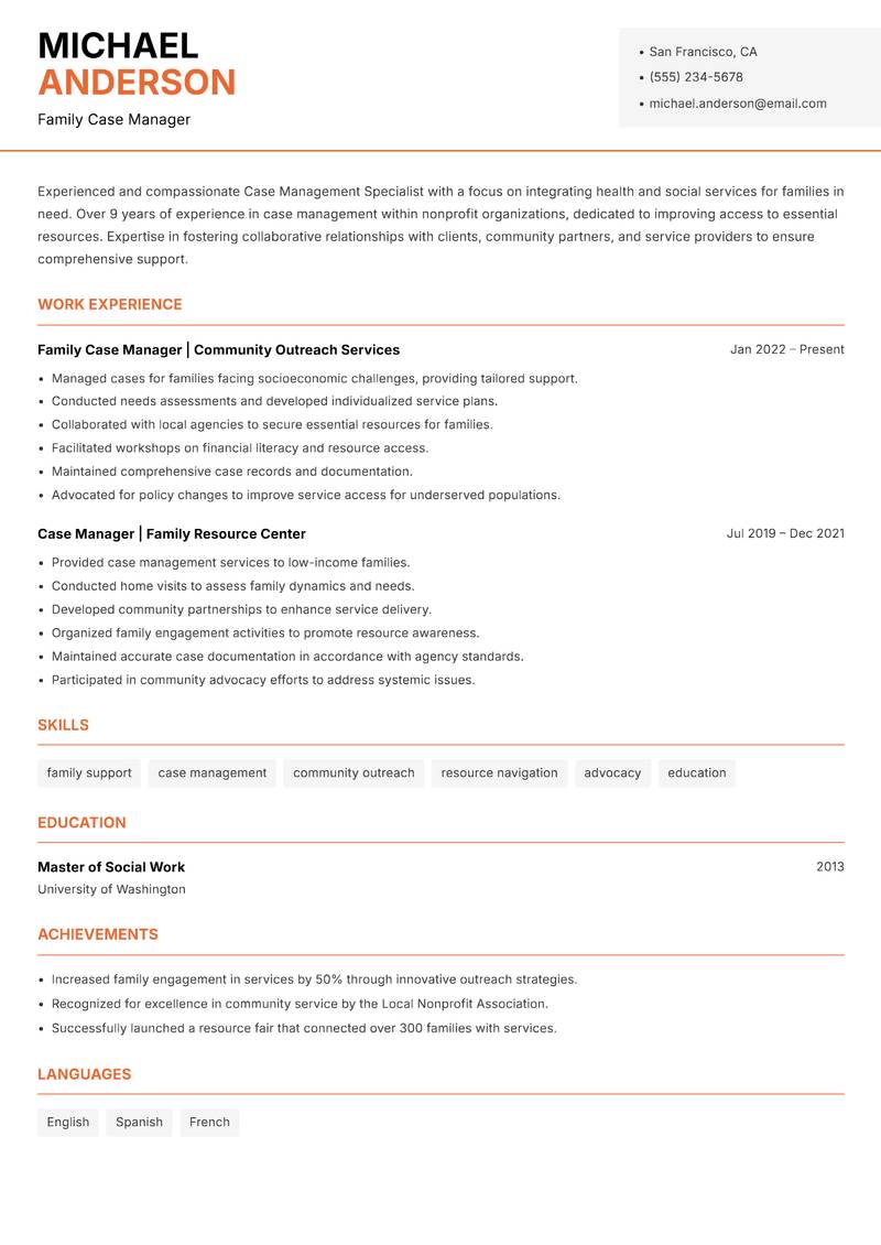 Case Management Specialist resume template — Modern Professional
