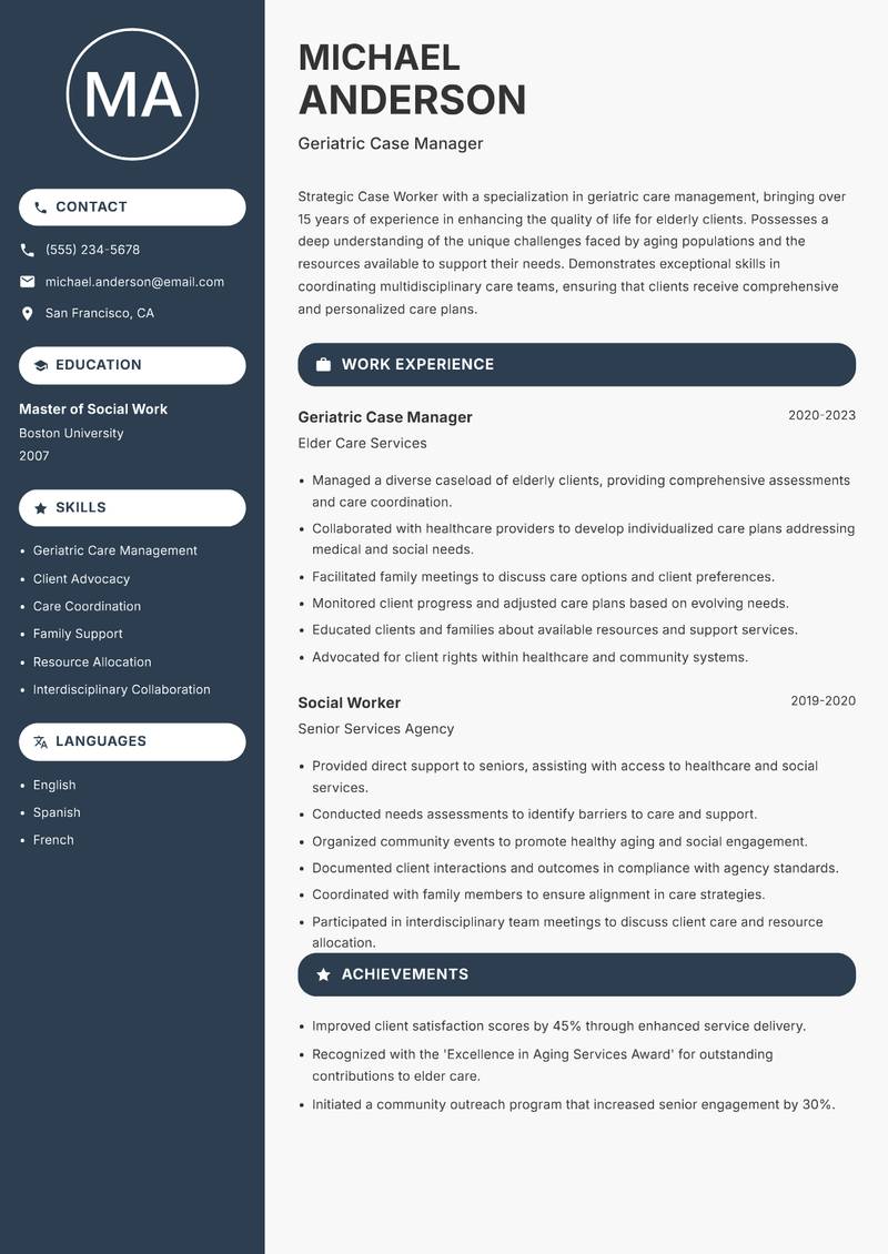 Case Worker resume template — Compact