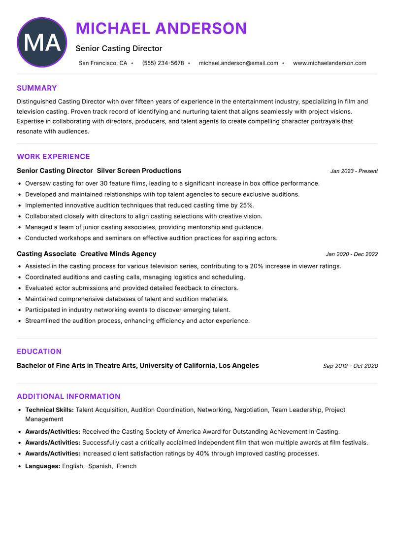 Casting Director resume example — ATS-friendly template