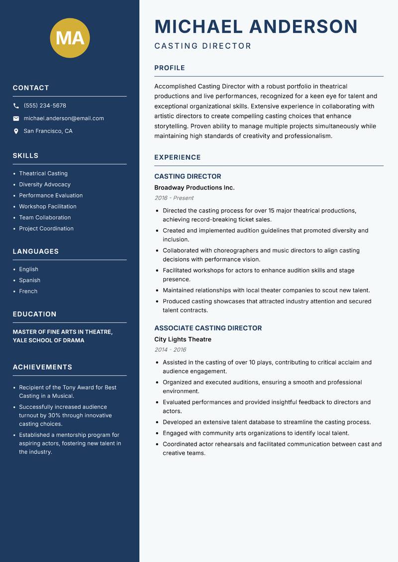Casting Director resume template — Classic Clean