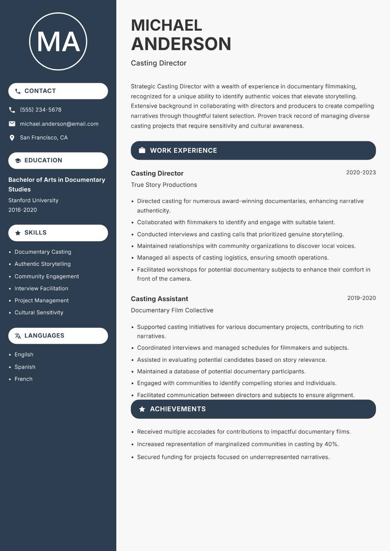 Casting Director resume template — Compact