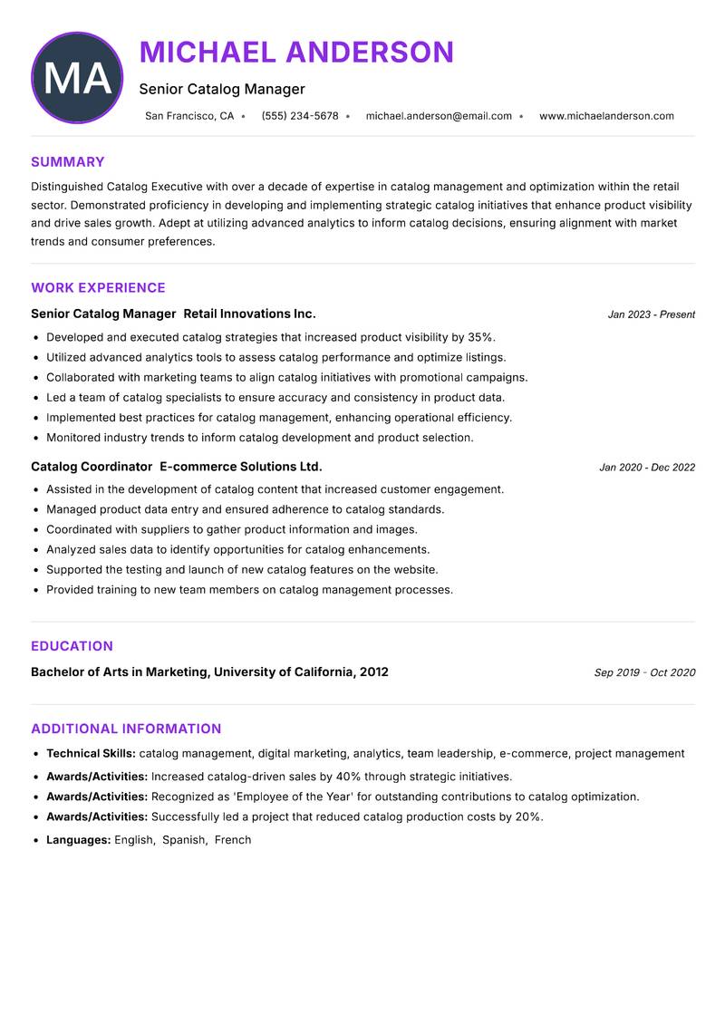 Catalog Executive resume example — E-Commerce
