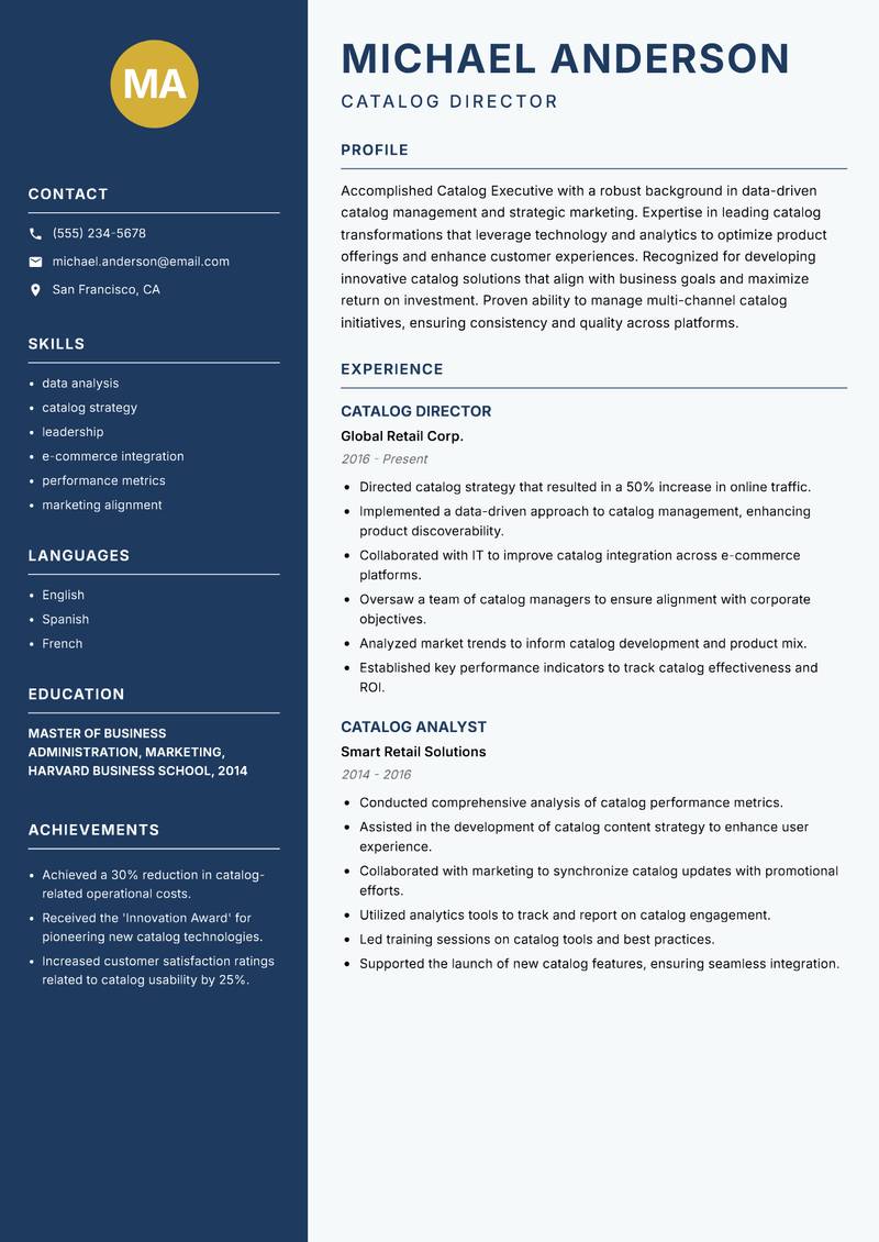 Catalog Executive resume template — Classic Clean