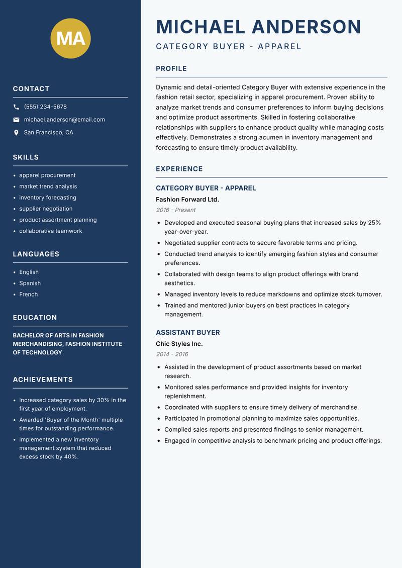 Category Buyer resume template — Classic Clean