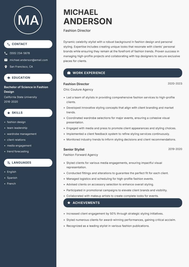 Celebrity Stylist resume template — Compact