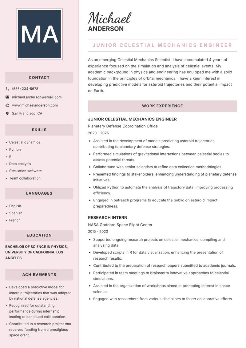 Celestial Mechanics Scientist resume template — Executive