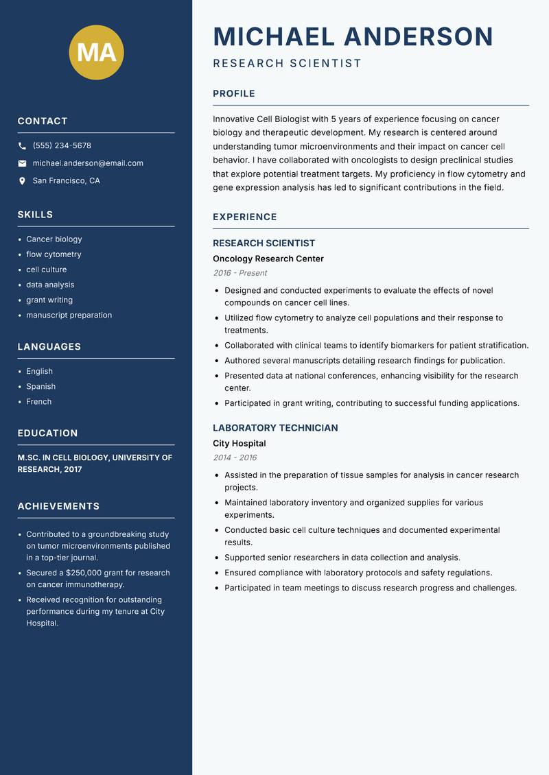 Cell Biologist resume template — Classic Clean