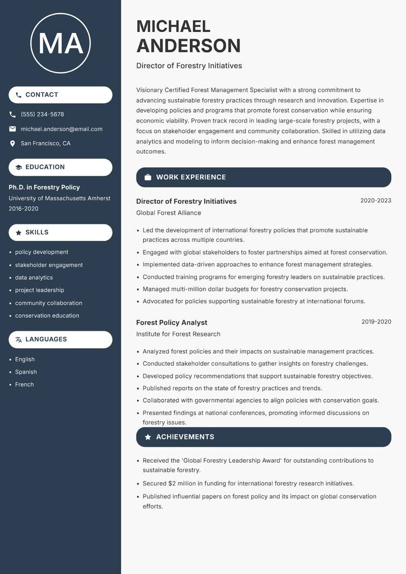 Certified Forest Management Specialist resume template — Compact