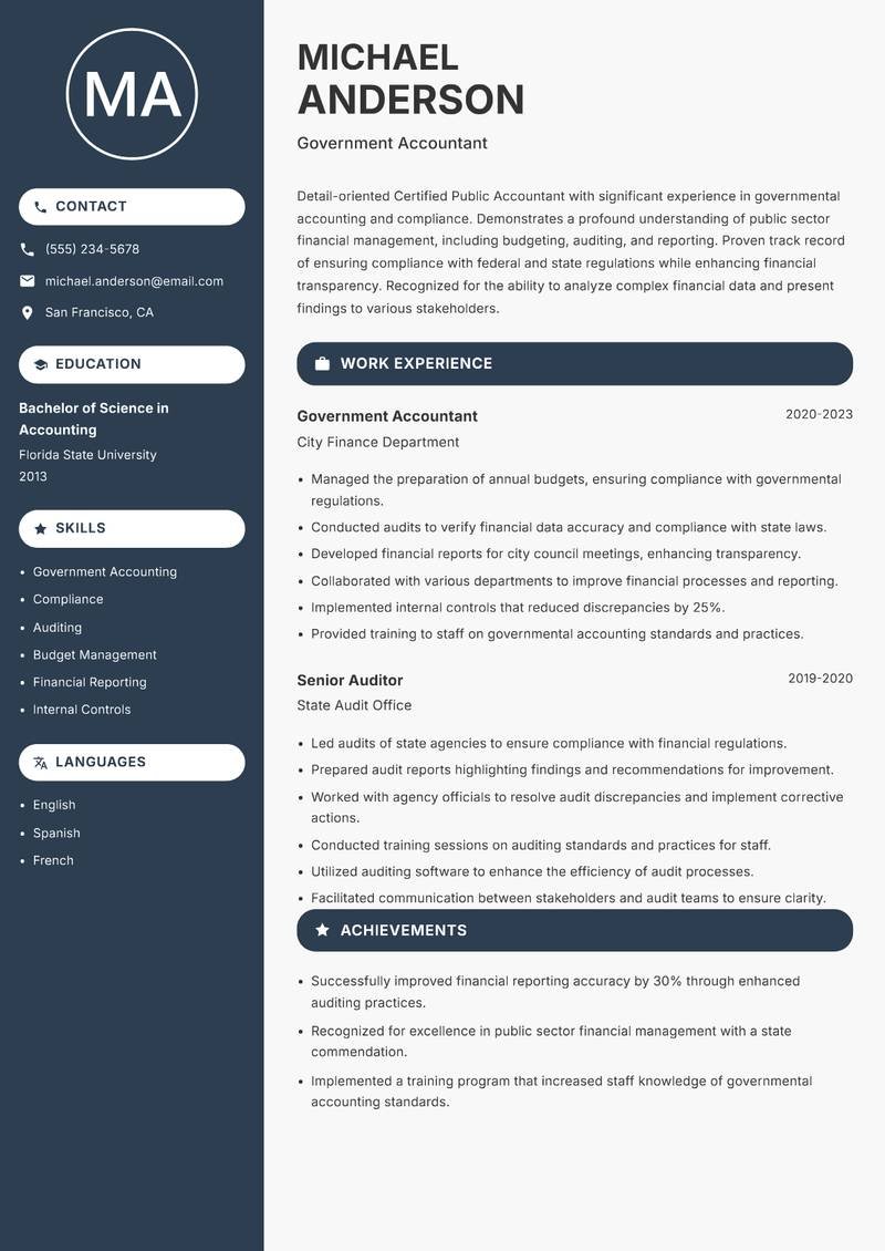 Certified Public Accountant resume template — Compact