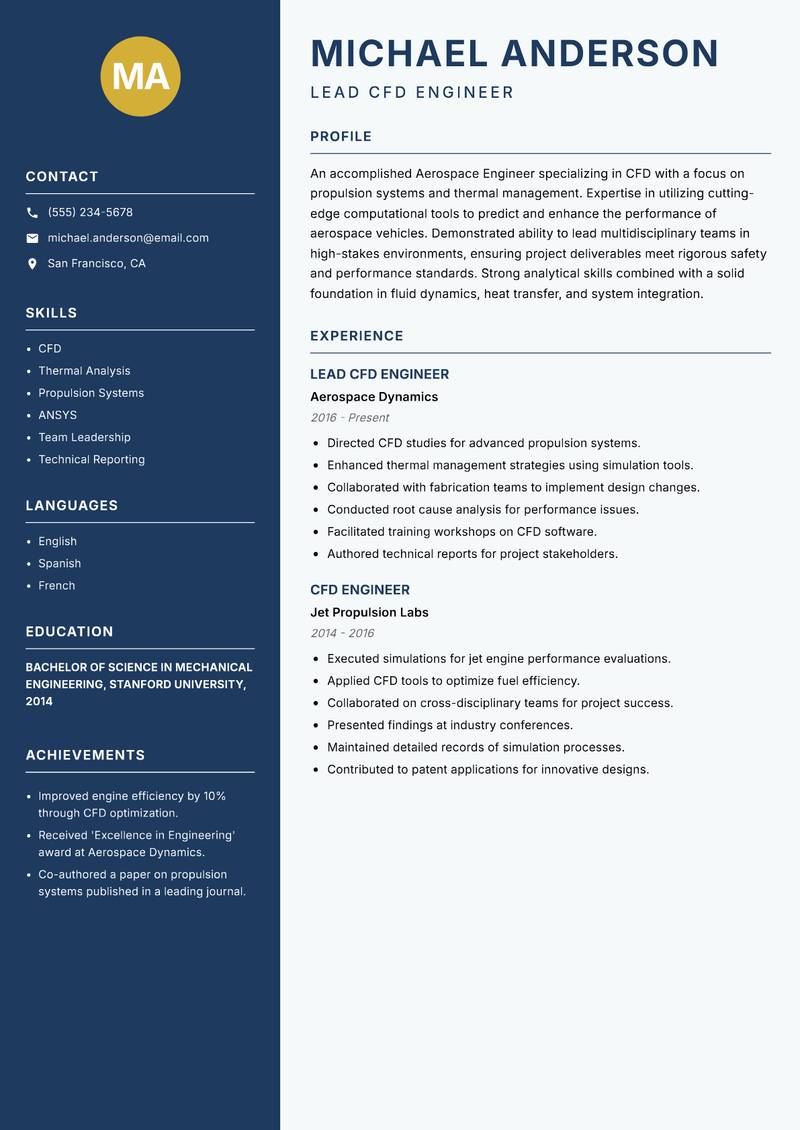 CFD Aerospace Engineer resume template — Classic Clean