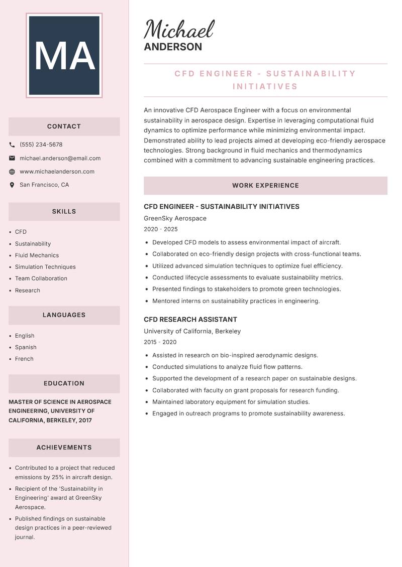 CFD Aerospace Engineer resume template — Executive