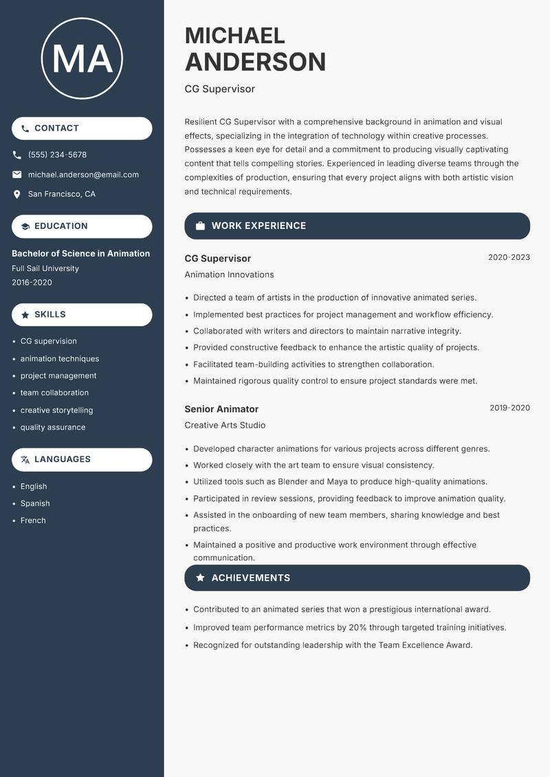 CG Supervisor resume template — Compact
