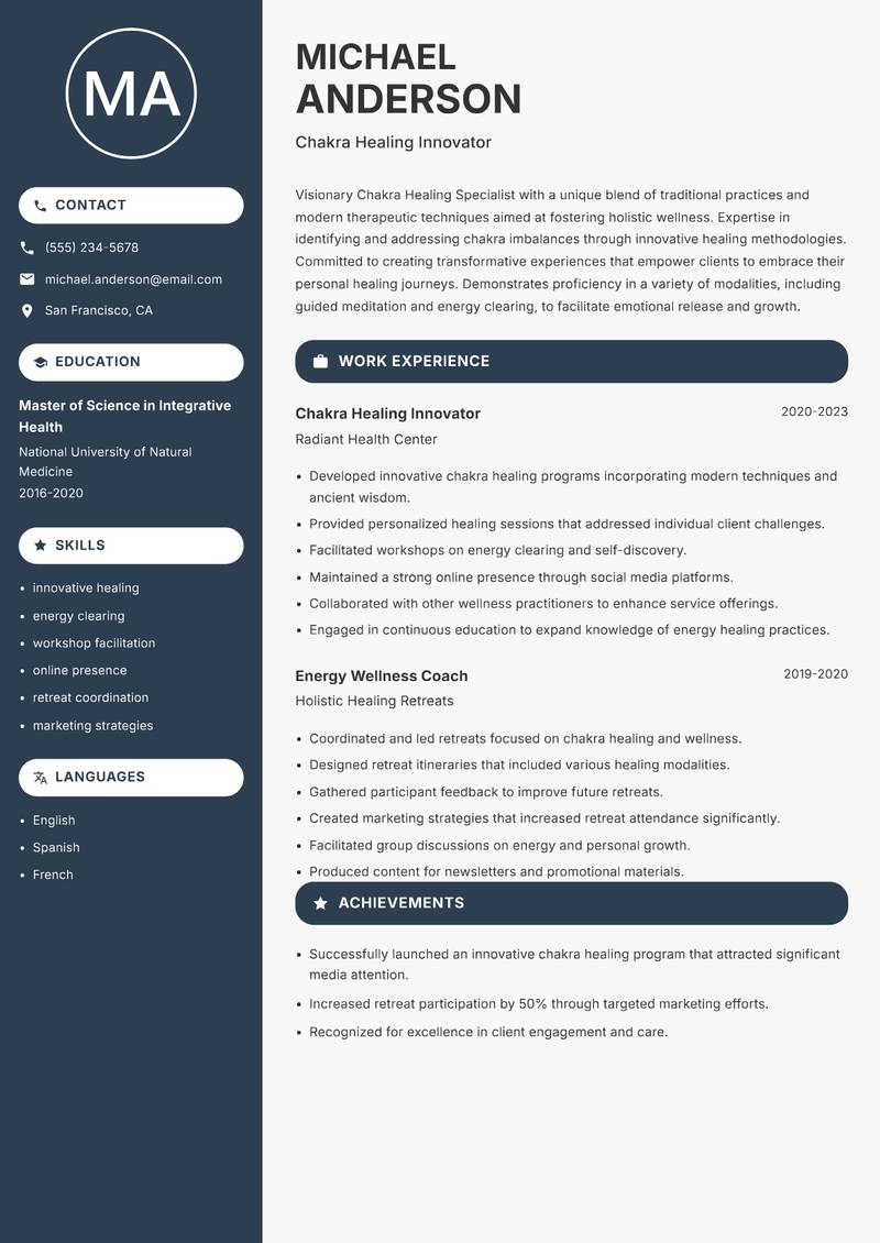 Chakra Healing Specialist resume template — Compact