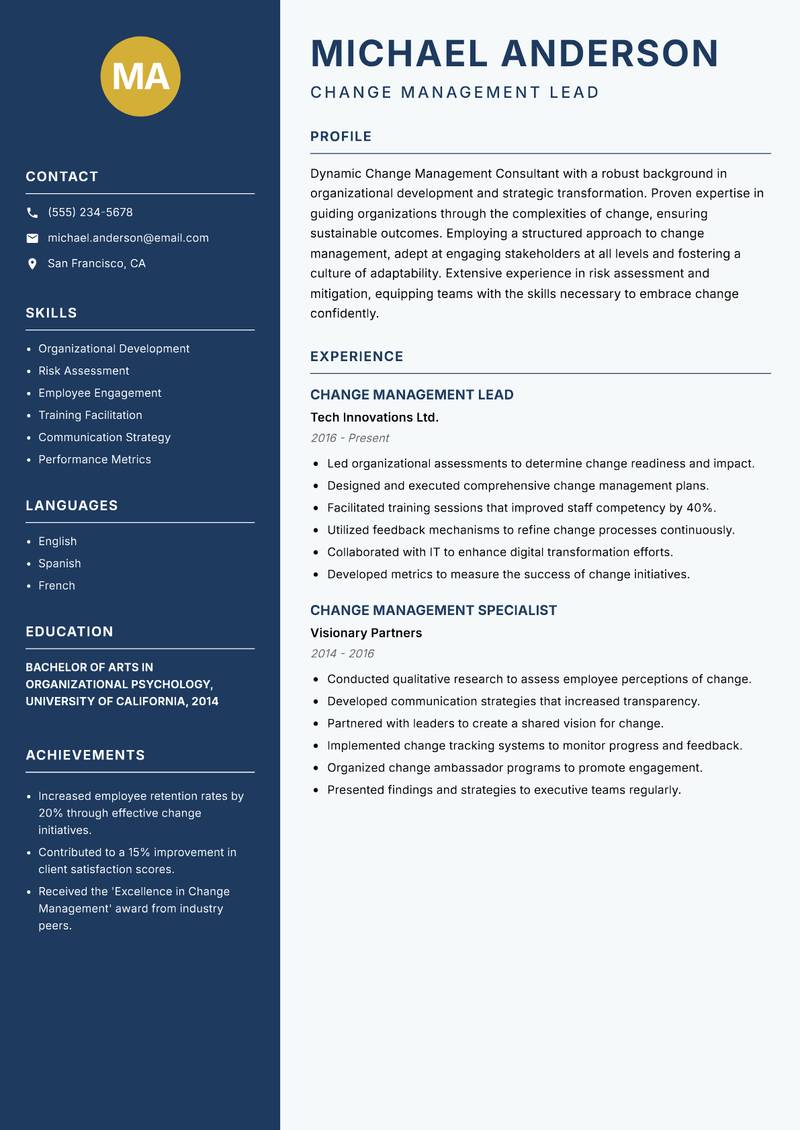 Change Management Consultant resume template — Classic Clean