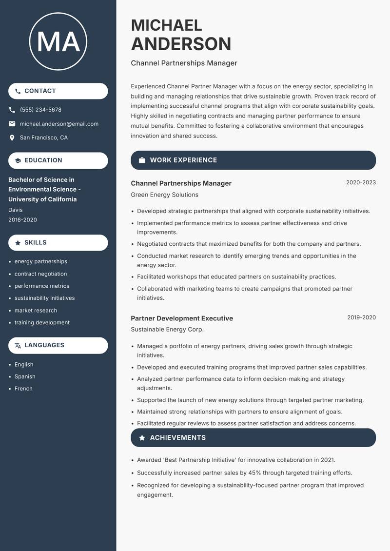Channel Partner Manager resume template — Compact