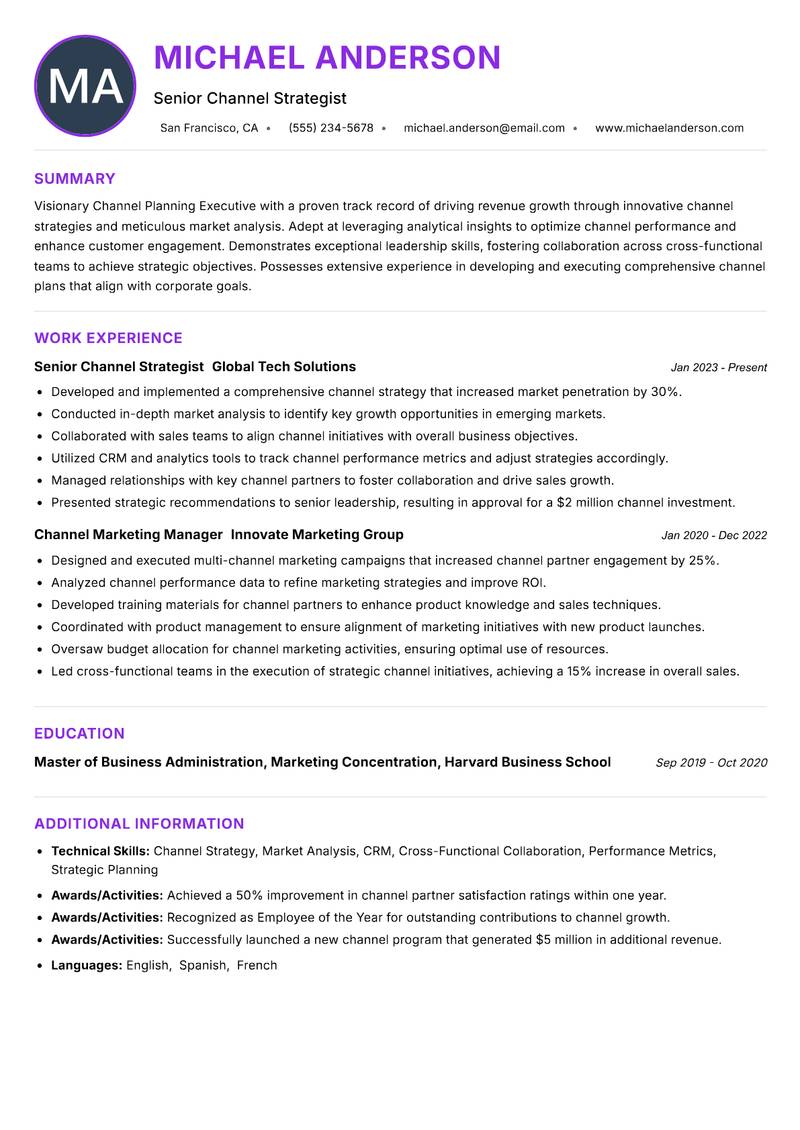 Channel Planning Executive resume example — ATS-friendly template