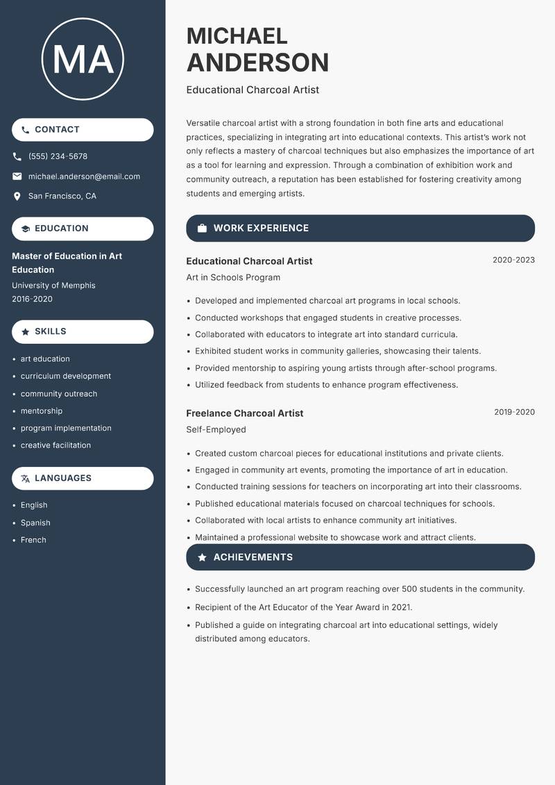 Charcoal Artist resume template — Compact