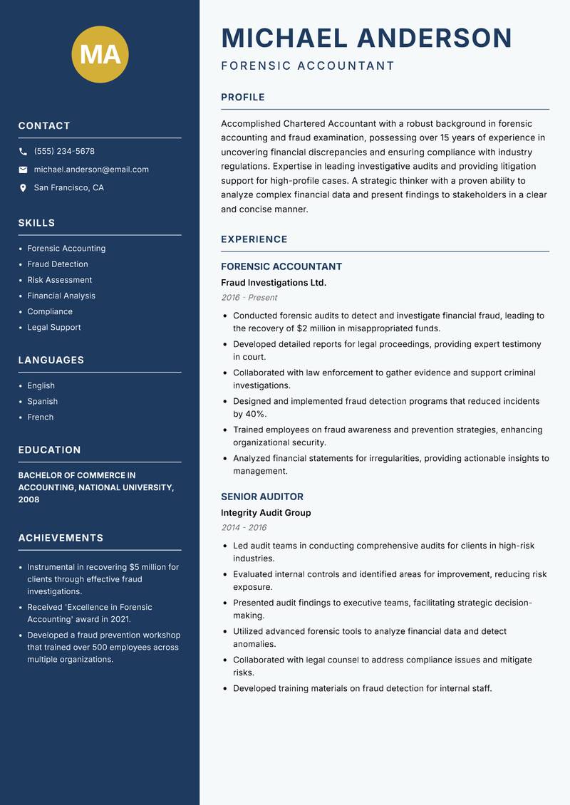 Chartered Accountant resume template — Classic Clean