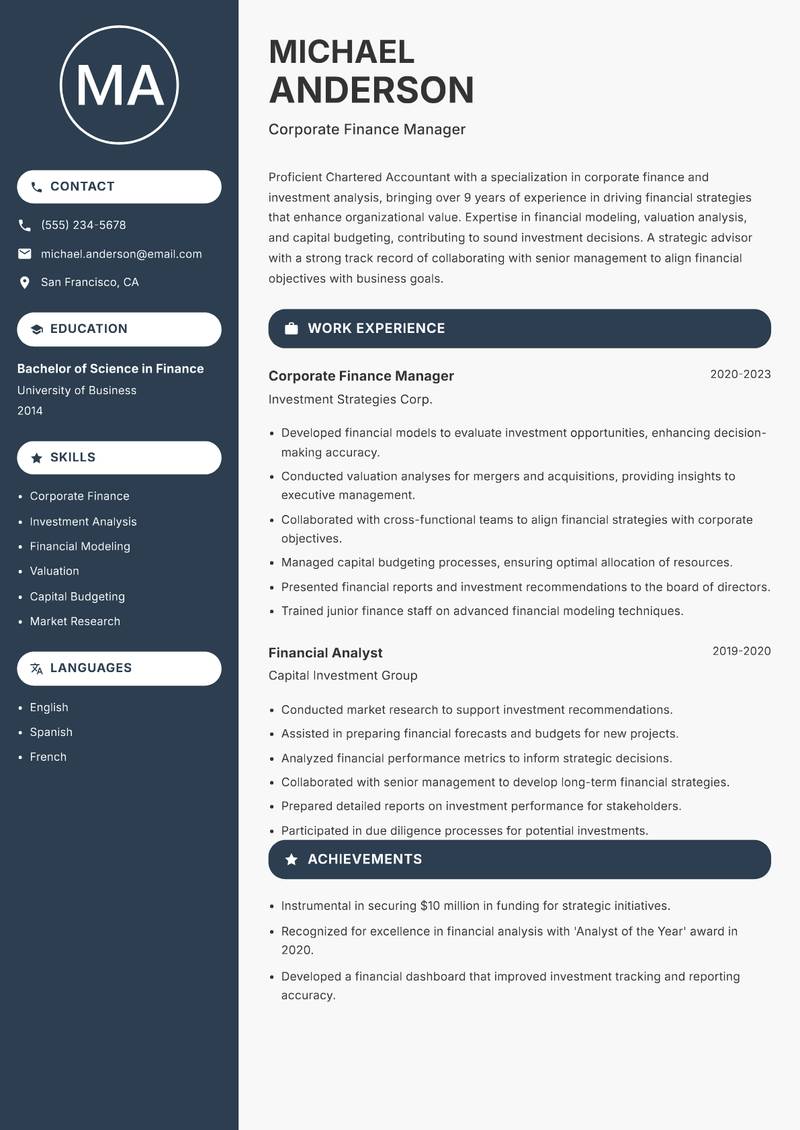 Chartered Accountant resume template — Compact