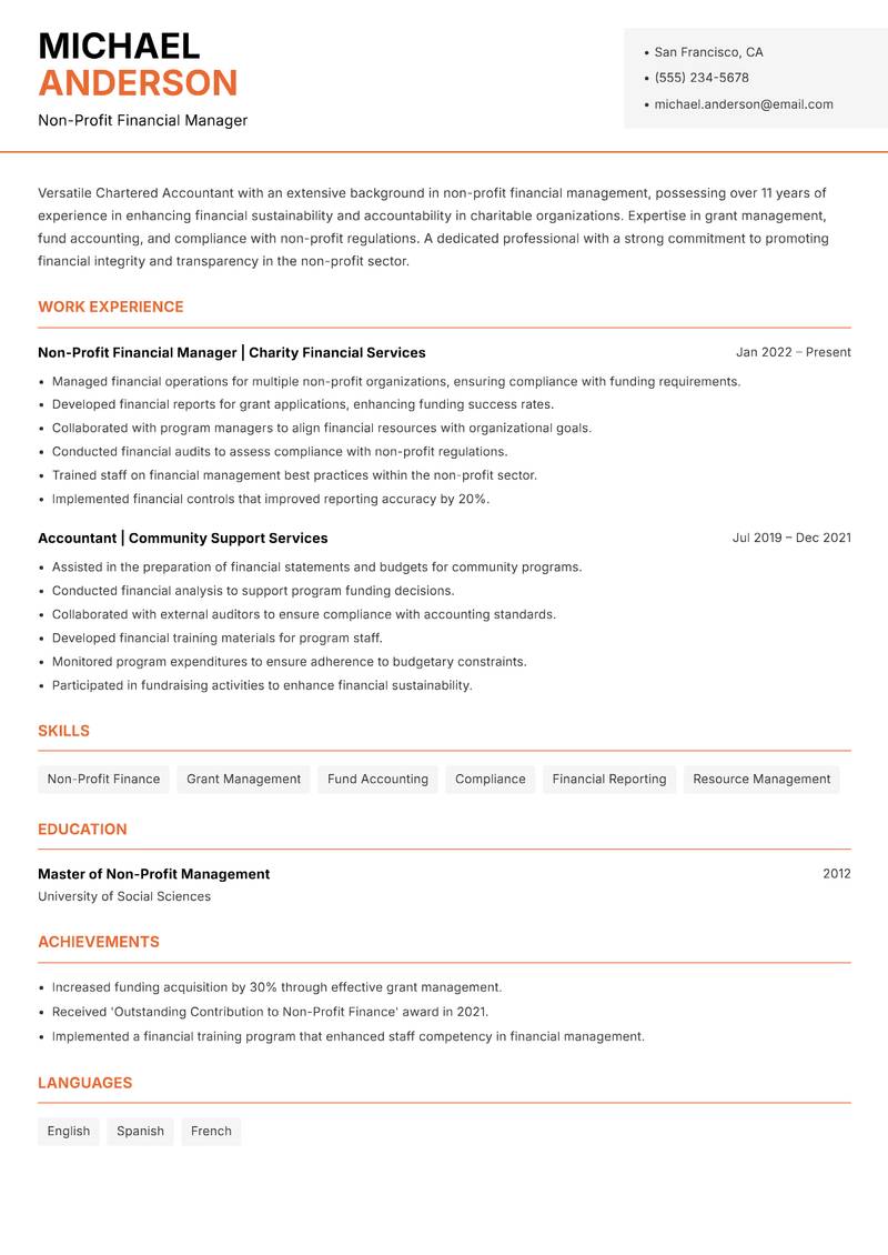 Chartered Accountant resume template — Modern Professional