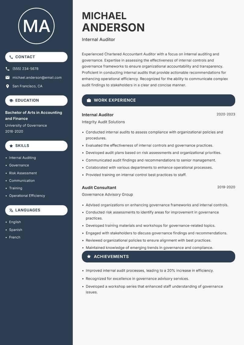 Chartered Accountant Auditor resume template — Compact